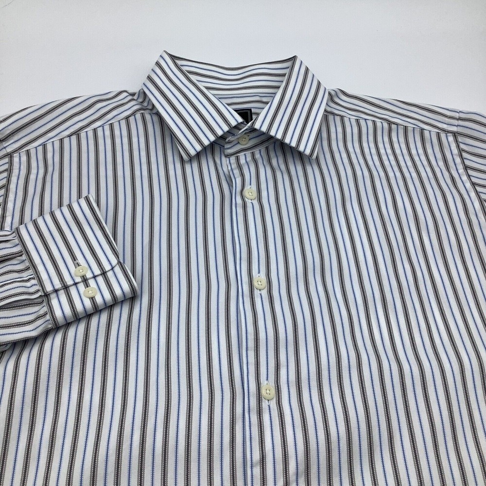 David Donahue Mens Trim Fit Long Sleeve Button Up Shirt Striped Size 16.5 36/37